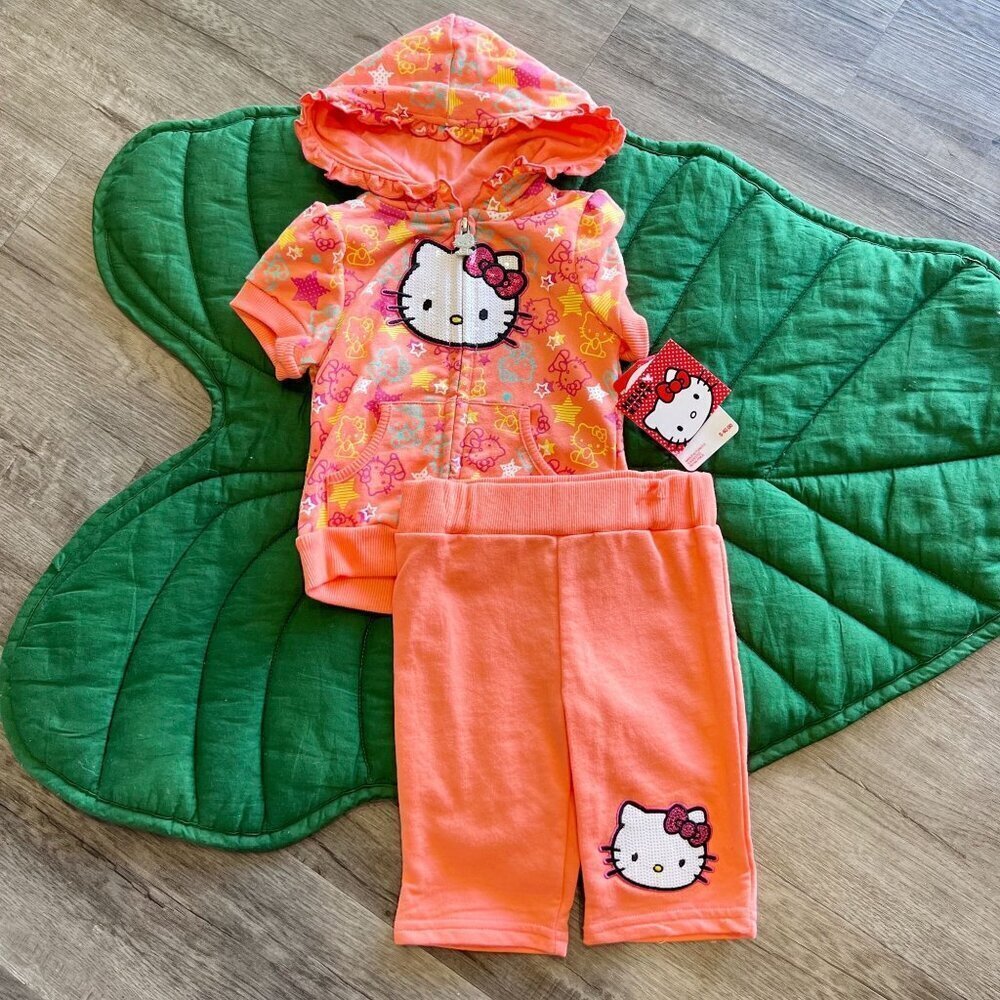 Hello Kitty 18M Sequin Full Zip Short Sleeve Hoodie Shorts Set Outfit